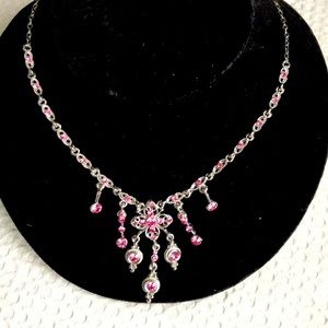 Vintage Pink Rhinestone Necklace 1980s